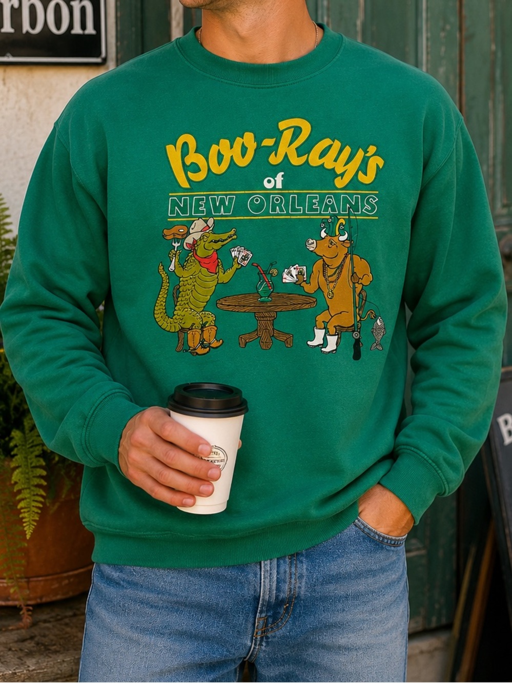 Boo-Ray’s New Orleans Graphic Sweatshirt Green Gildan Y2K Size S